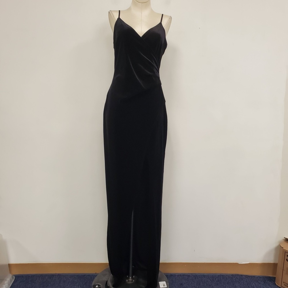 Honey Rose Fairy Grunge Velvet V Neck  Maxi Dress‎ Size L Black Drape Front Slit